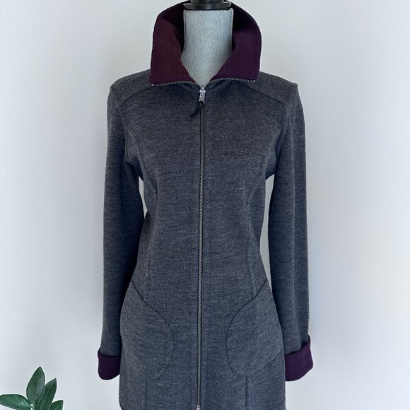 Wool Cardigan Coat Sweater Reversible - Charcoal /Burgundy M-L - Picture 3 of 13